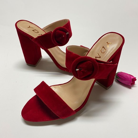 YDN Open Toe High Chunky Heel Slide Strappy Sandal - Picture 3 of 5